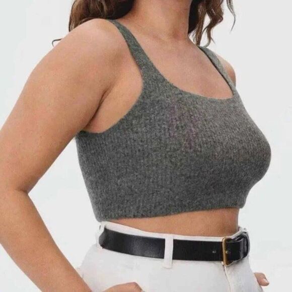 Everlane The Cozy Stretch Tank Crop Yak Wool Blend Large Heathered Charcoal Gray - Picture 1 of 8